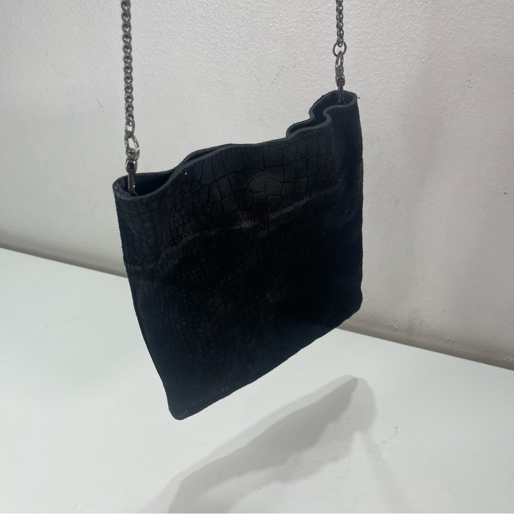 Free People Black Leather Suede Small Crossbody Bag Chain Strap Boho Equestrian